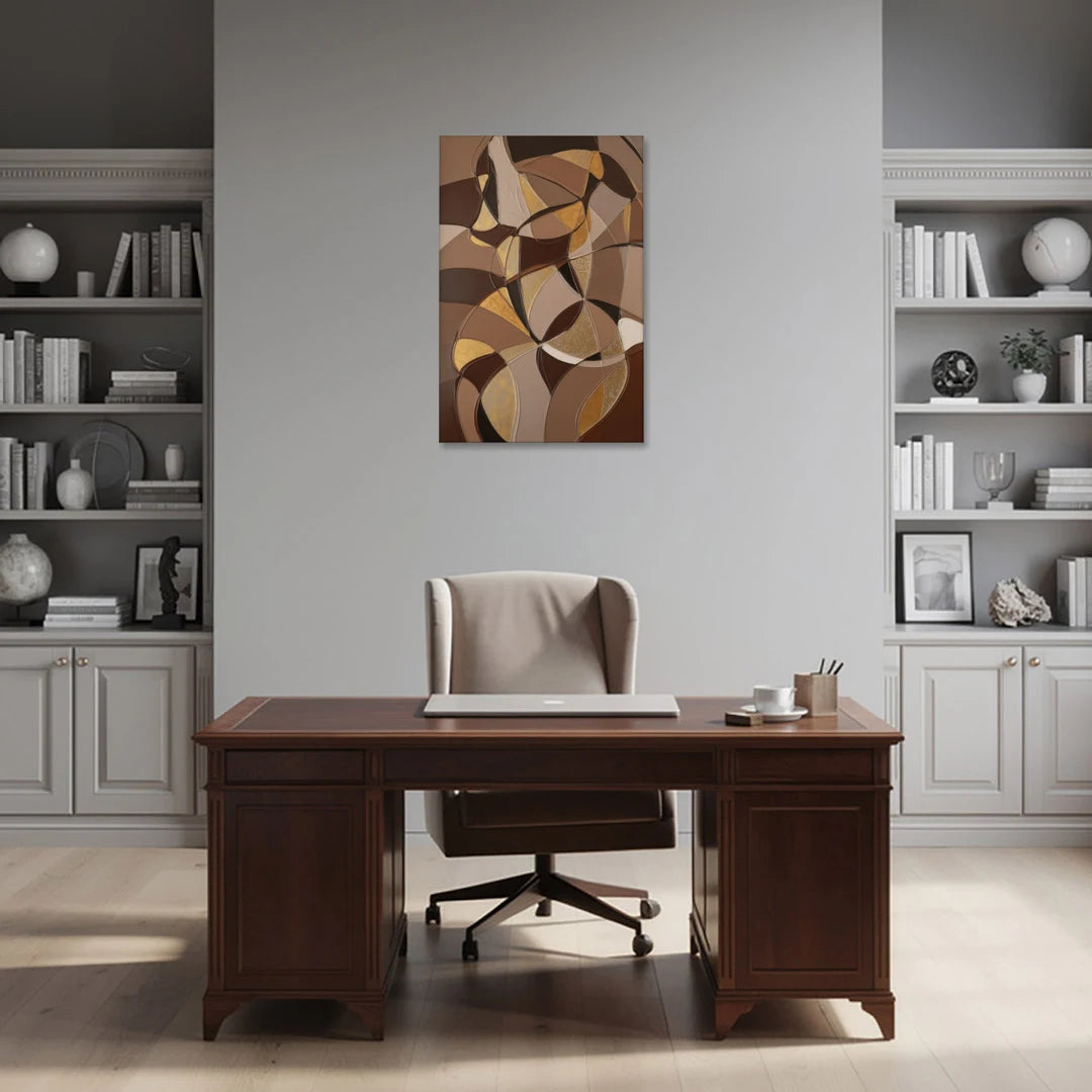 Luxurious Geometric Harmony Brown Abstract - Canvas Wall Art - Office - 24x36