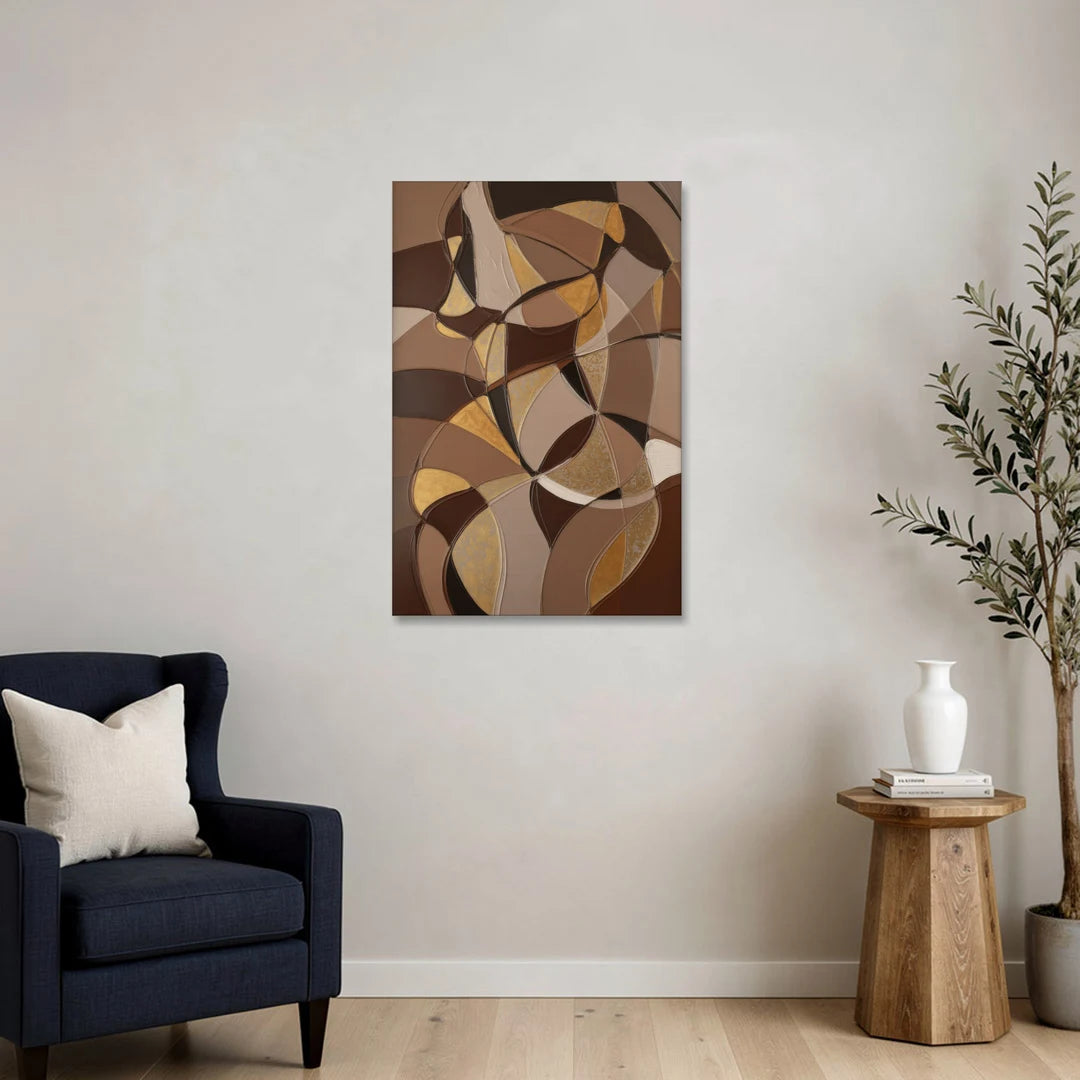 Luxurious Geometric Harmony Brown Abstract - Canvas Wall Art - Sofa - 24x36