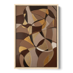 Luxurious Geometric Harmony Brown Abstract - Oak Framed Canvas Wall Art - Front