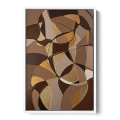Luxurious Geometric Harmony Brown Abstract - White Framed Canvas Wall Art - Front