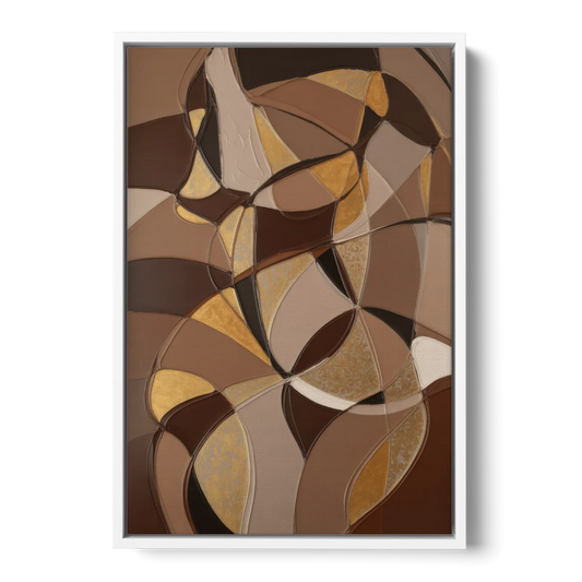 Luxurious Geometric Harmony Brown Abstract - White Framed Canvas Wall Art - Front