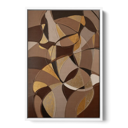 Luxurious Geometric Harmony Brown Abstract - White Frame Canvas