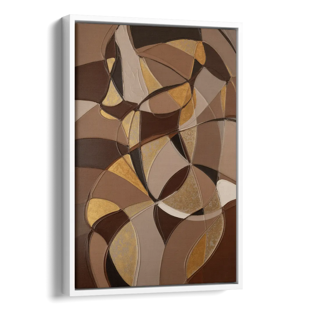 Luxurious Geometric Harmony Brown Abstract Side - White Canvas Wall Art