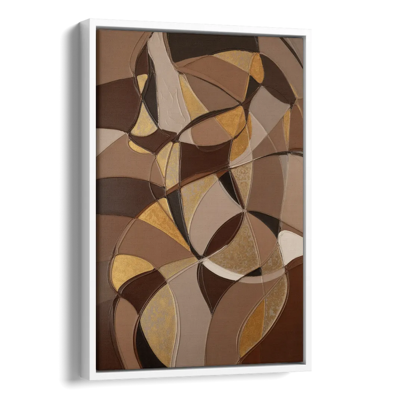 Luxurious Geometric Harmony Brown Abstract Side - White Canvas Wall Art