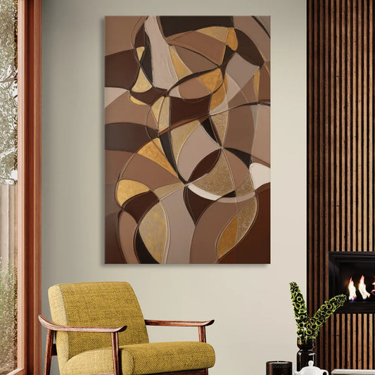 Luxurious Geometric Harmony Brown Abstract Living Room - Canvas Wall Art
