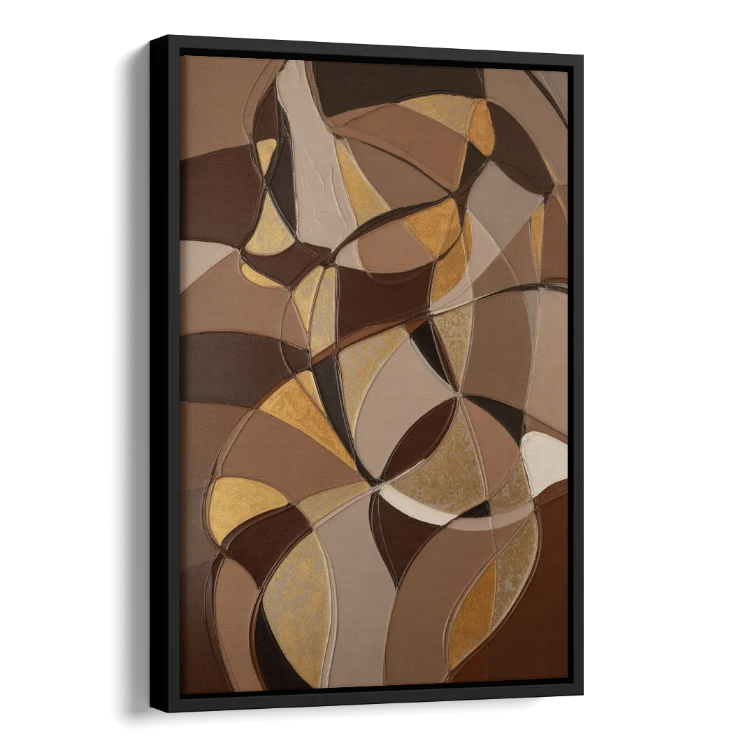 Luxurious Geometric Harmony Brown Abstract Side - Black Canvas Wall Art