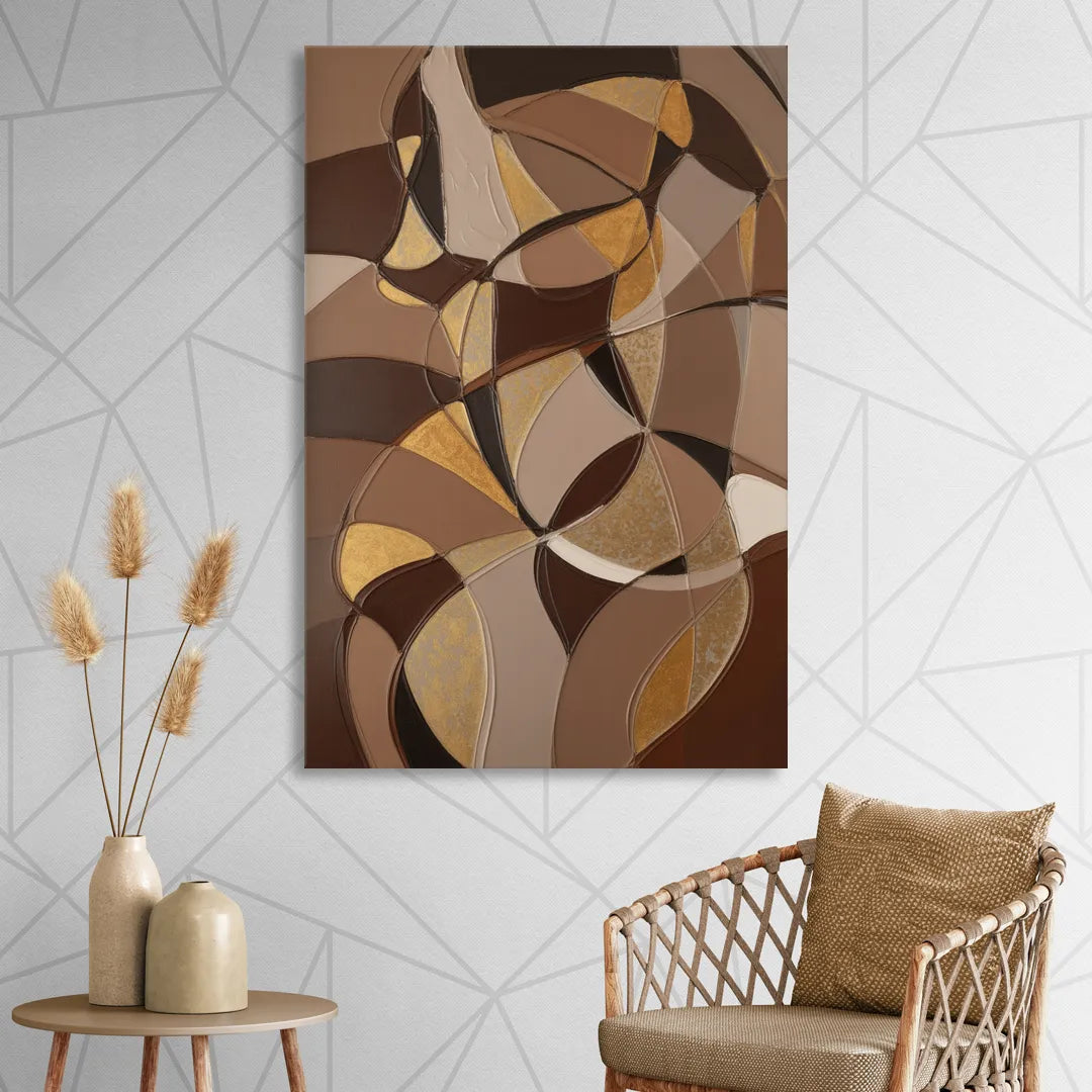 Luxurious Geometric Harmony Brown Abstract Sitting Room - Canvas Wall Art