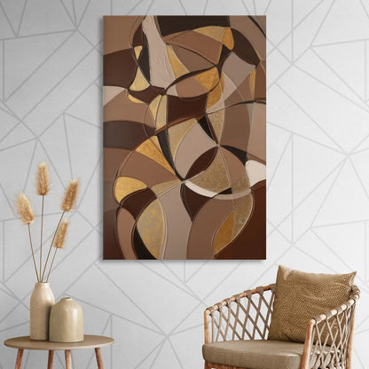 Luxurious Geometric Harmony Brown Abstract Sitting Room - Canvas Wall Art