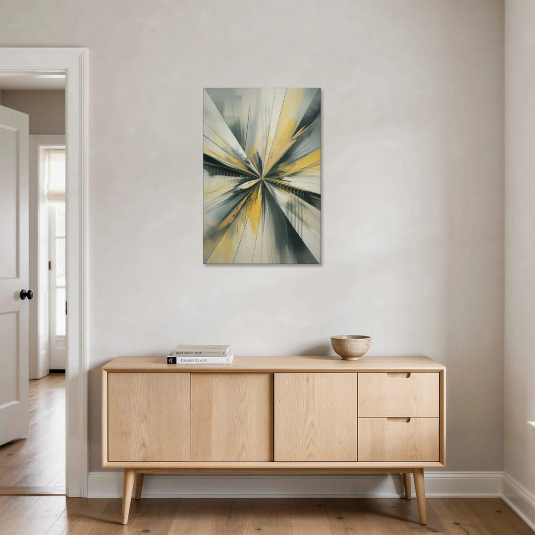 Luxurious Geometric Yellow and Grey Abstract - Canvas Wall Art - Coffee Table - 24x36