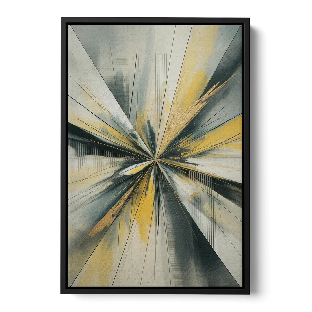 Luxurious Geometric Yellow and Grey Abstract - Black Frame Canvas