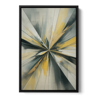 Luxurious Geometric Yellow and Grey Abstract - Black Frame Canvas