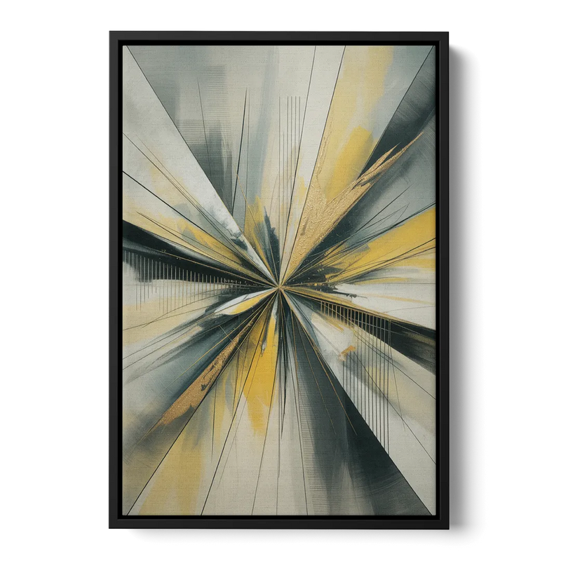 Luxurious Geometric Yellow and Grey Abstract Front - Black Canvas Wall Art