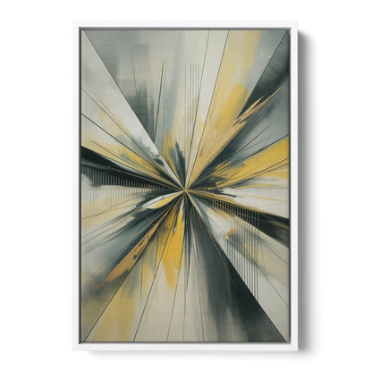 Luxurious Geometric Yellow and Grey Abstract - White Frame Canvas