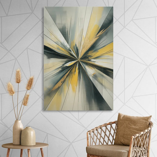 Luxurious Geometric Yellow and Grey Abstract Living Room - Canvas Wall Art