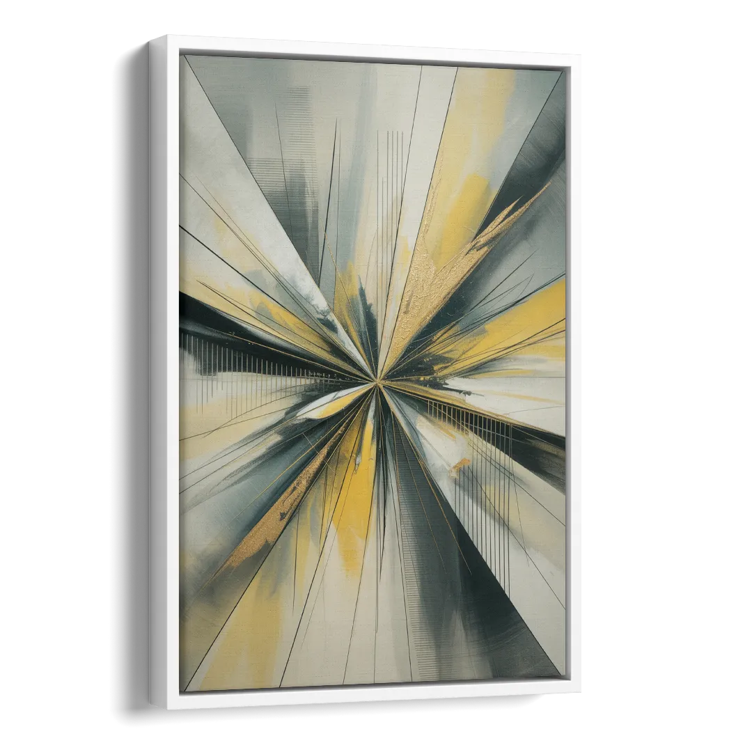 Luxurious Geometric Yellow and Grey Abstract Side - White Canvas Wall Art