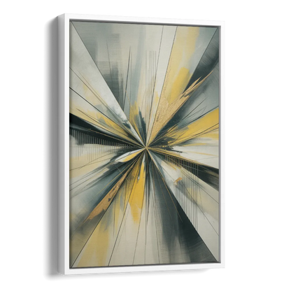 Luxurious Geometric Yellow and Grey Abstract Side - White Canvas Wall Art