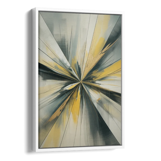 Luxurious Geometric Yellow and Grey Abstract Side - White Canvas Wall Art
