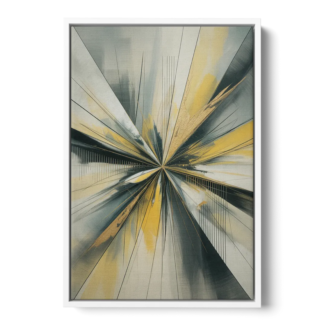 Luxurious Geometric Yellow and Grey Abstract Front - White Canvas Wall Art