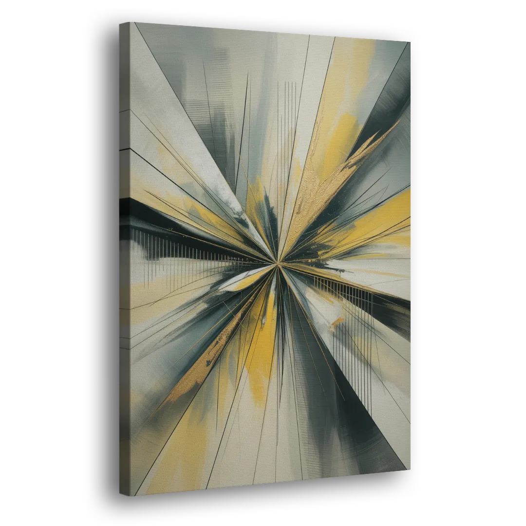 Luxurious Geometric Yellow and Grey Abstract Side - Canvas Wall Art