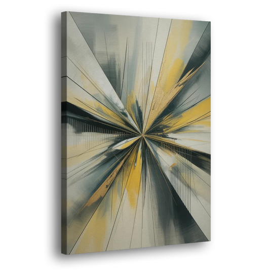 Luxurious Geometric Yellow and Grey Abstract Side - Canvas Wall Art