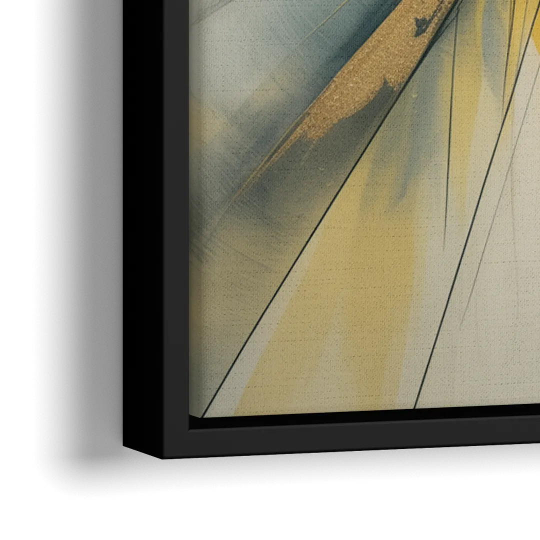 Luxurious Geometric Yellow and Grey Abstract - Close-Up Black Frame Canvas
