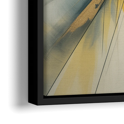 Luxurious Geometric Yellow and Grey Abstract - Close-Up Black Frame Canvas