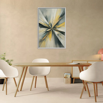 Luxurious Geometric Yellow and Grey Abstract - Living Room White Frame Canvas