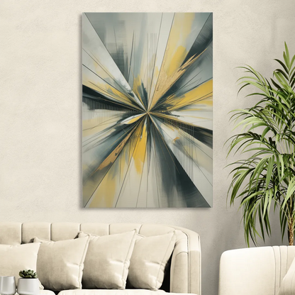 Luxurious Geometric Yellow and Grey Abstract Sitting Room - Canvas Wall Art