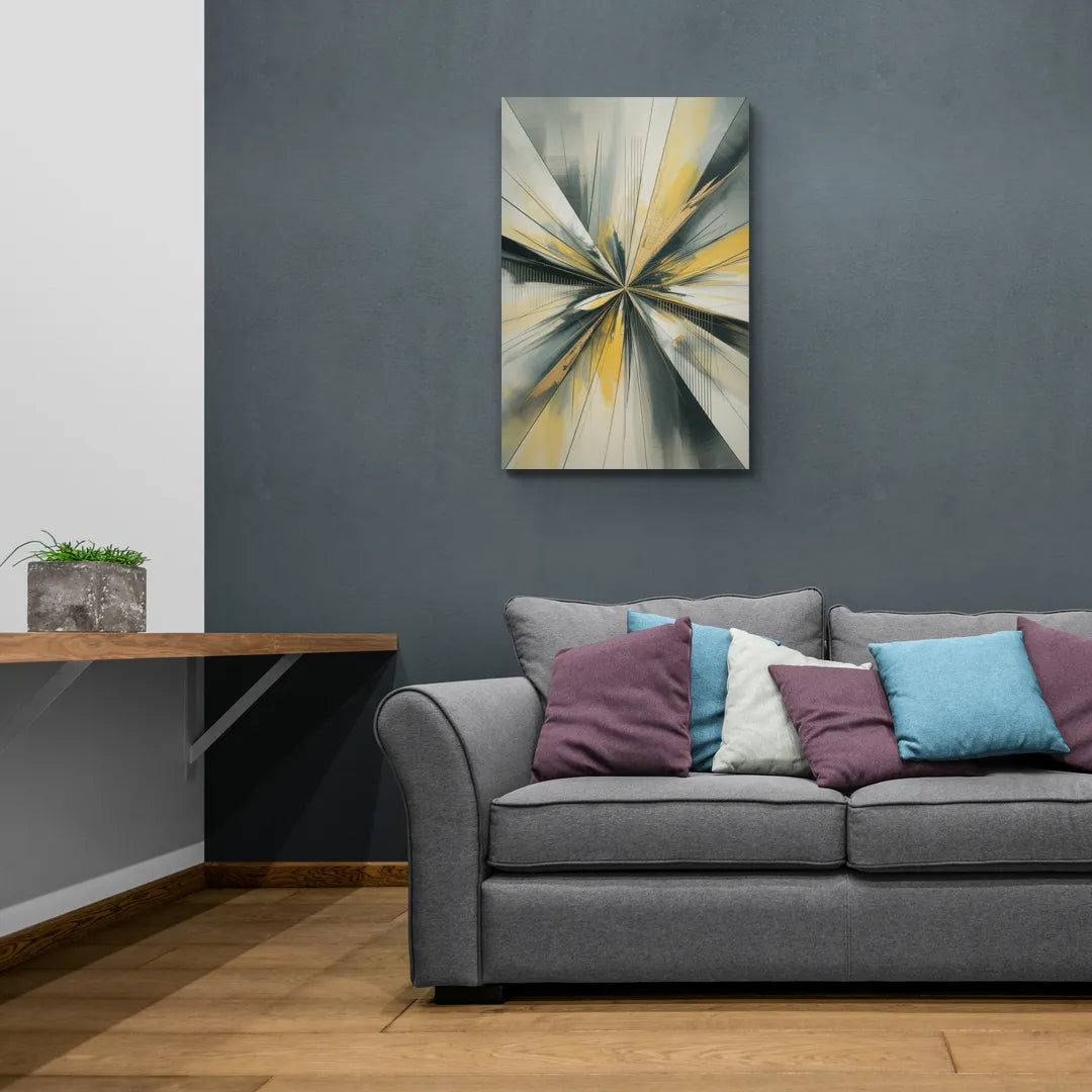 Luxurious Geometric Yellow and Grey Abstract - Canvas Wall Art Living Room