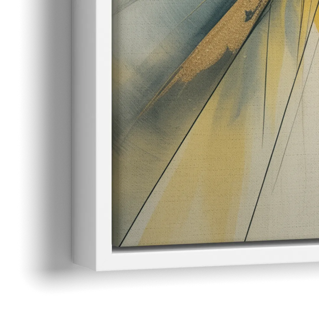 Luxurious Geometric Yellow and Grey Abstract - Close-Up White Frame Canvas