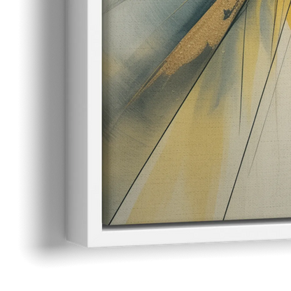 Luxurious Geometric Yellow and Grey Abstract - Close-Up White Frame Canvas
