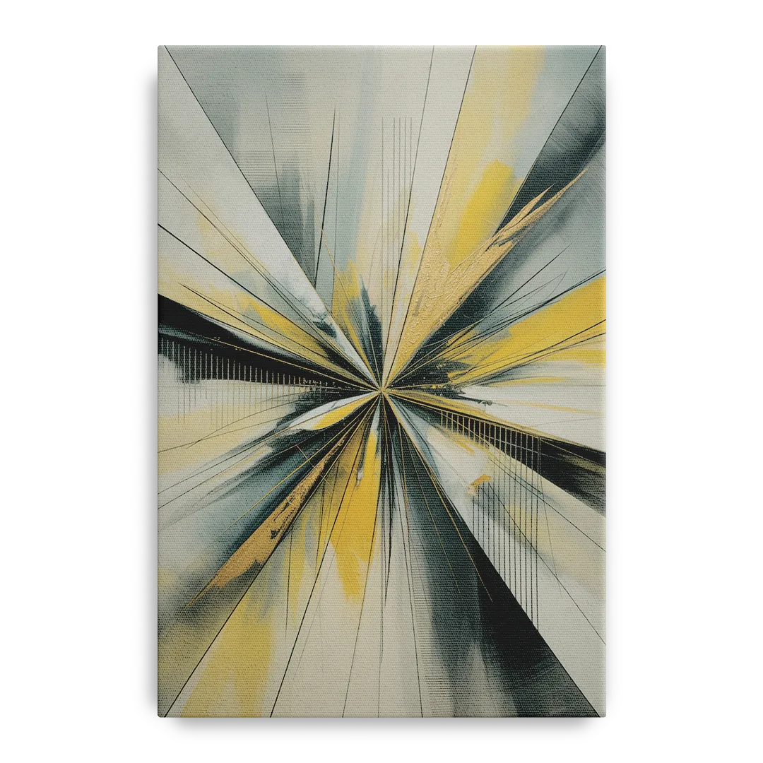 Luxurious Geometric Yellow and Grey Abstract Front - Canvas Wall Art