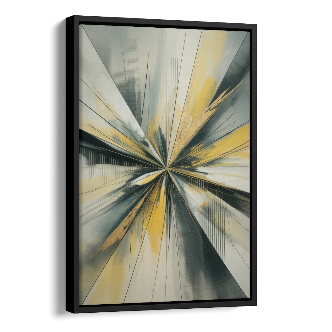Luxurious Geometric Yellow and Grey Abstract Side - Black Canvas Wall Art