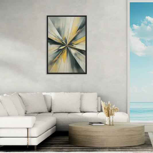 Luxurious Geometric Yellow and Grey Abstract - Living Room Black Frame Canvas