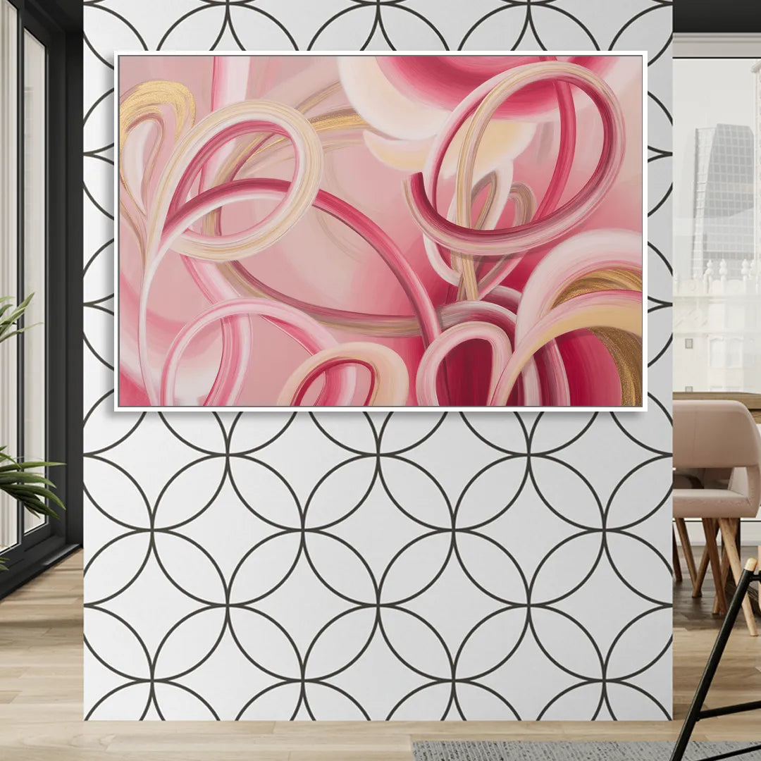 Luxurious Interwoven Pink Abstract Living Room - White Canvas Wall Art