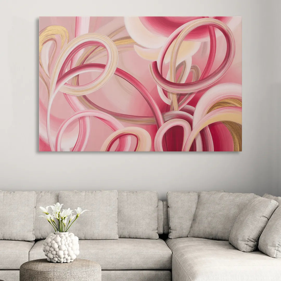 Luxurious Interwoven Pink Abstract Living Room - Canvas Wall Art