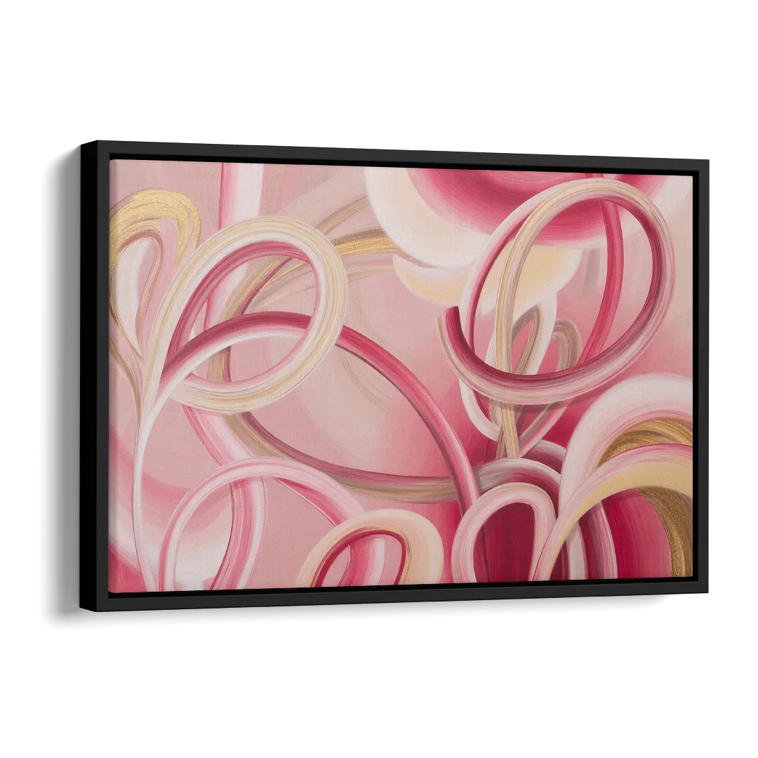 Luxurious Interwoven Pink Abstract Side - Black Canvas Wall Art