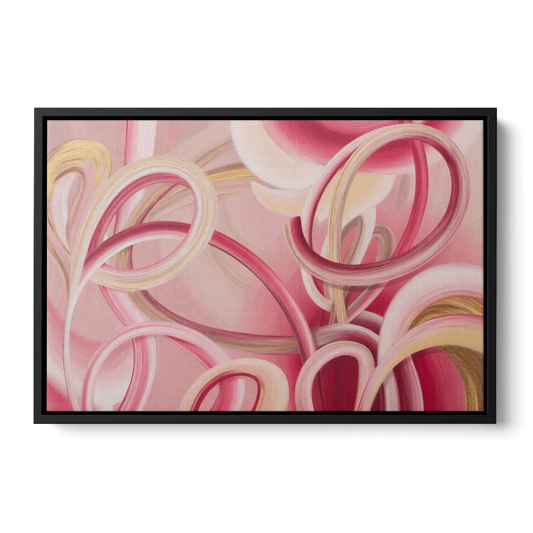 Luxurious Interwoven Pink Abstract Front - Black Canvas Wall Art