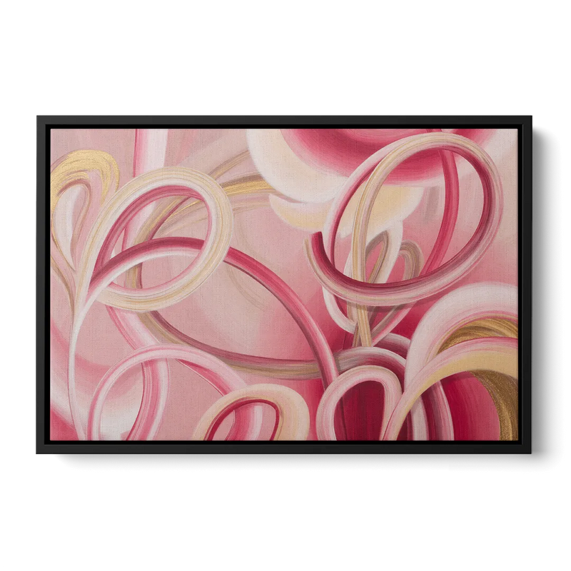 Luxurious Interwoven Pink Abstract Front - Black Canvas Wall Art