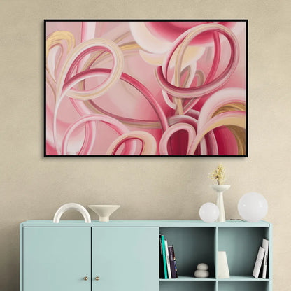 Luxurious Interwoven Pink Abstract Living Room - Black Canvas Wall Art