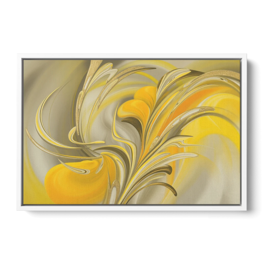 Luxurious Motion Yellow Abstract - White Framed Canvas Wall Art - Front