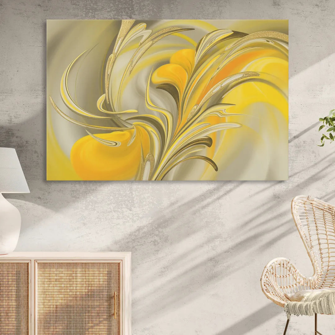 Luxurious Motion Yellow Abstract Living Room - Canvas Wall Art