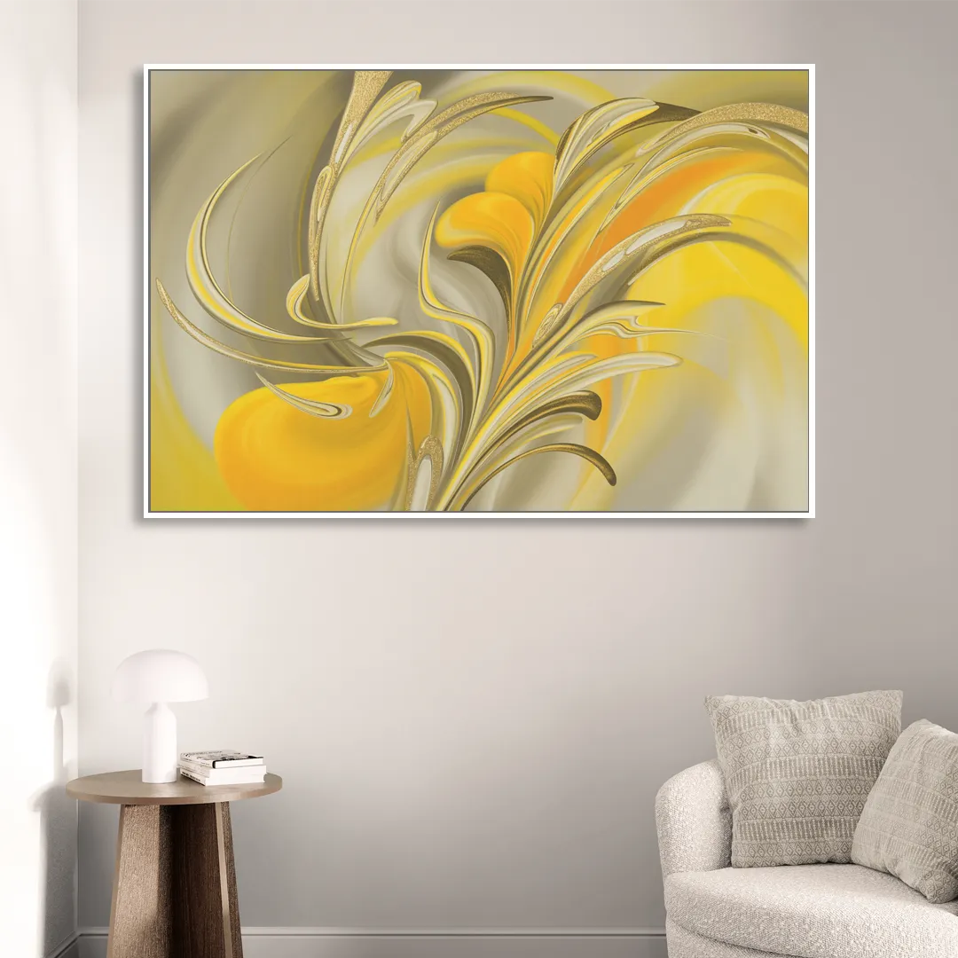 Luxurious Motion Yellow Abstract Living Room - White Canvas Wall Art