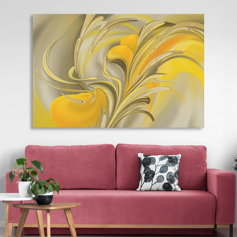 Luxurious Motion Yellow Abstract Sitting Room - Canvas Wall Art