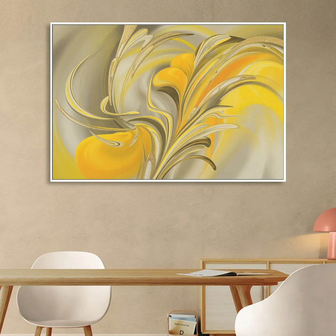 Luxurious Motion Yellow Abstract Sitting Room - White Canvas Wall Art