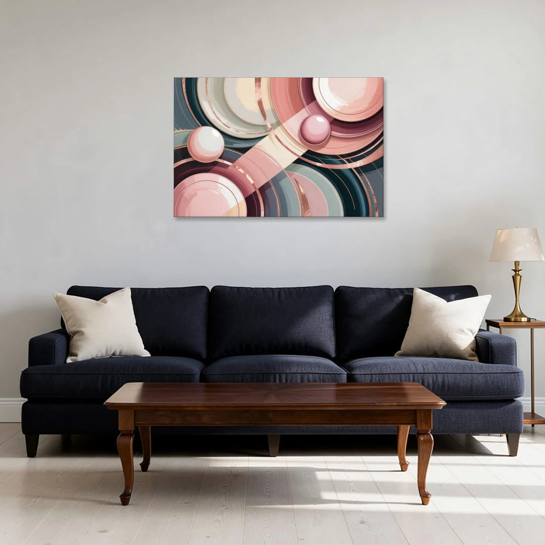 Luxurious Rhythms in Pink and Grey Abstract - Canvas Wall Art - Sofa - 36x24