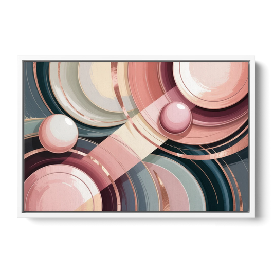 Luxurious Rhythms in Pink and Grey Abstract - White Framed Canvas Wall Art - Front