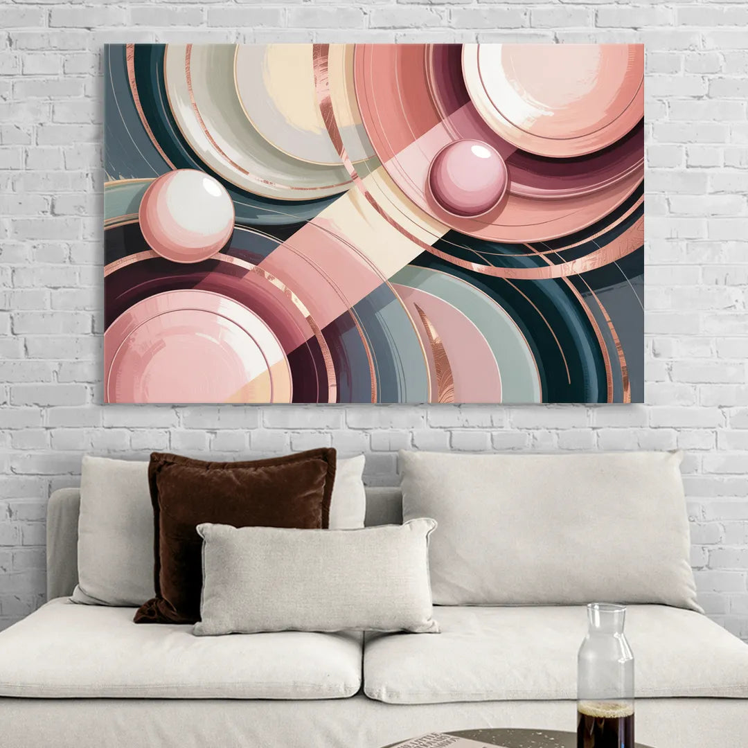 Luxurious Rhythms in Pink and Grey Abstract Sitting Room - Canvas Wall Art