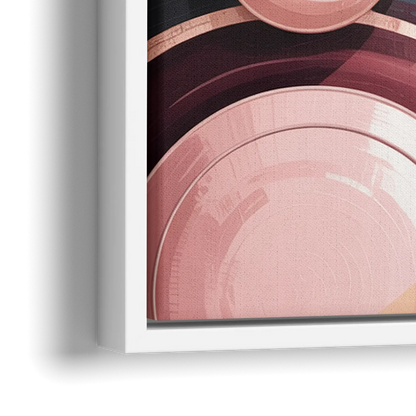 Luxurious Rhythms in Pink and Grey Abstract - Close-Up White Frame Canvas