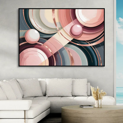Luxurious Rhythms in Pink and Grey Abstract Living Room - Black Canvas Wall Art